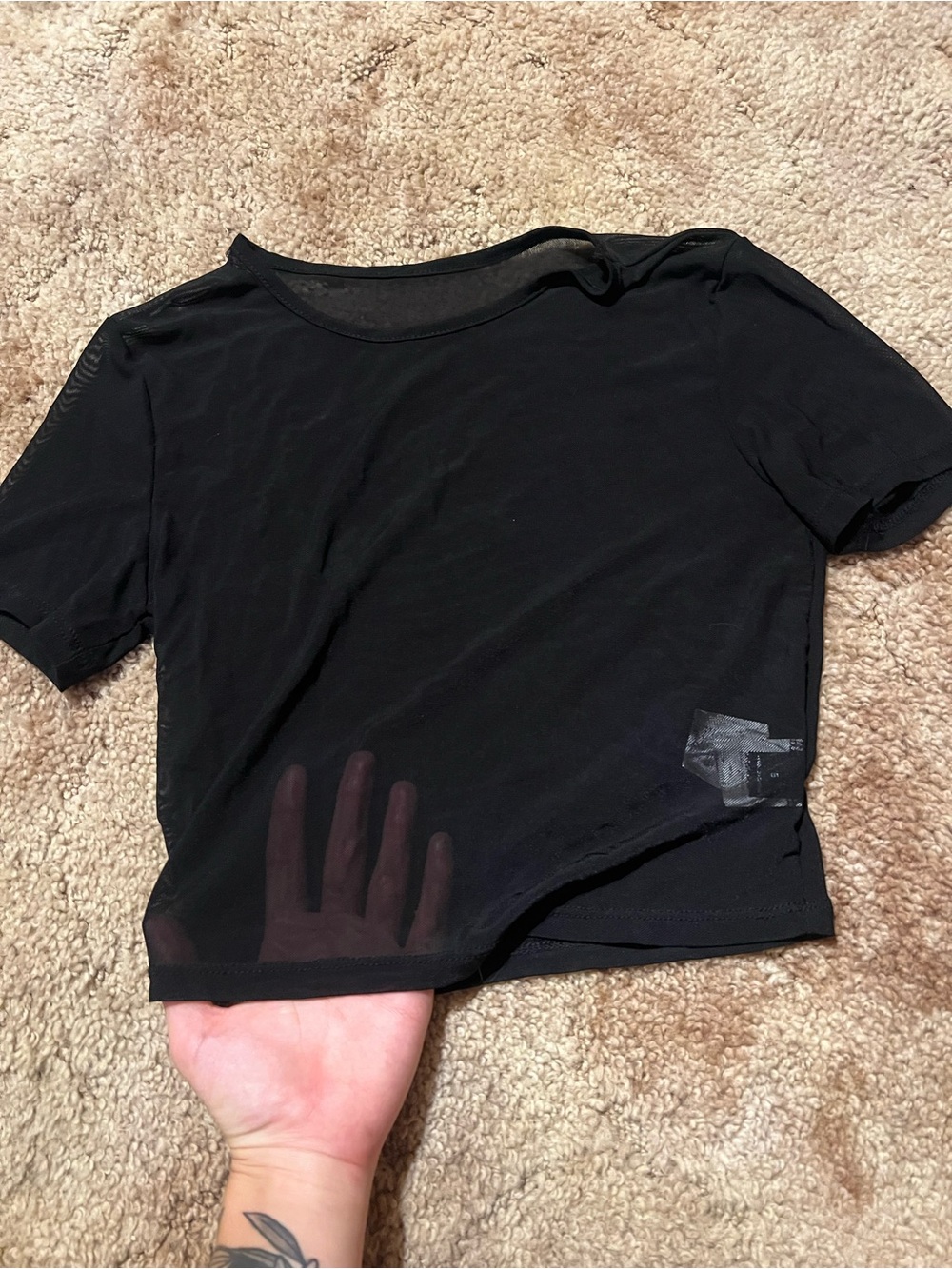 SHEIN Black Sheer Short Sleeve Crop Top